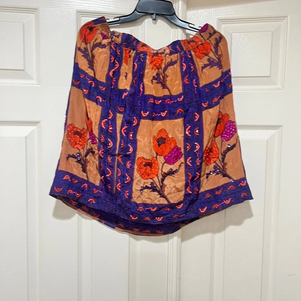 Maeve multicolor floral silk sequins mini Skirt stretch‎ waist Size large